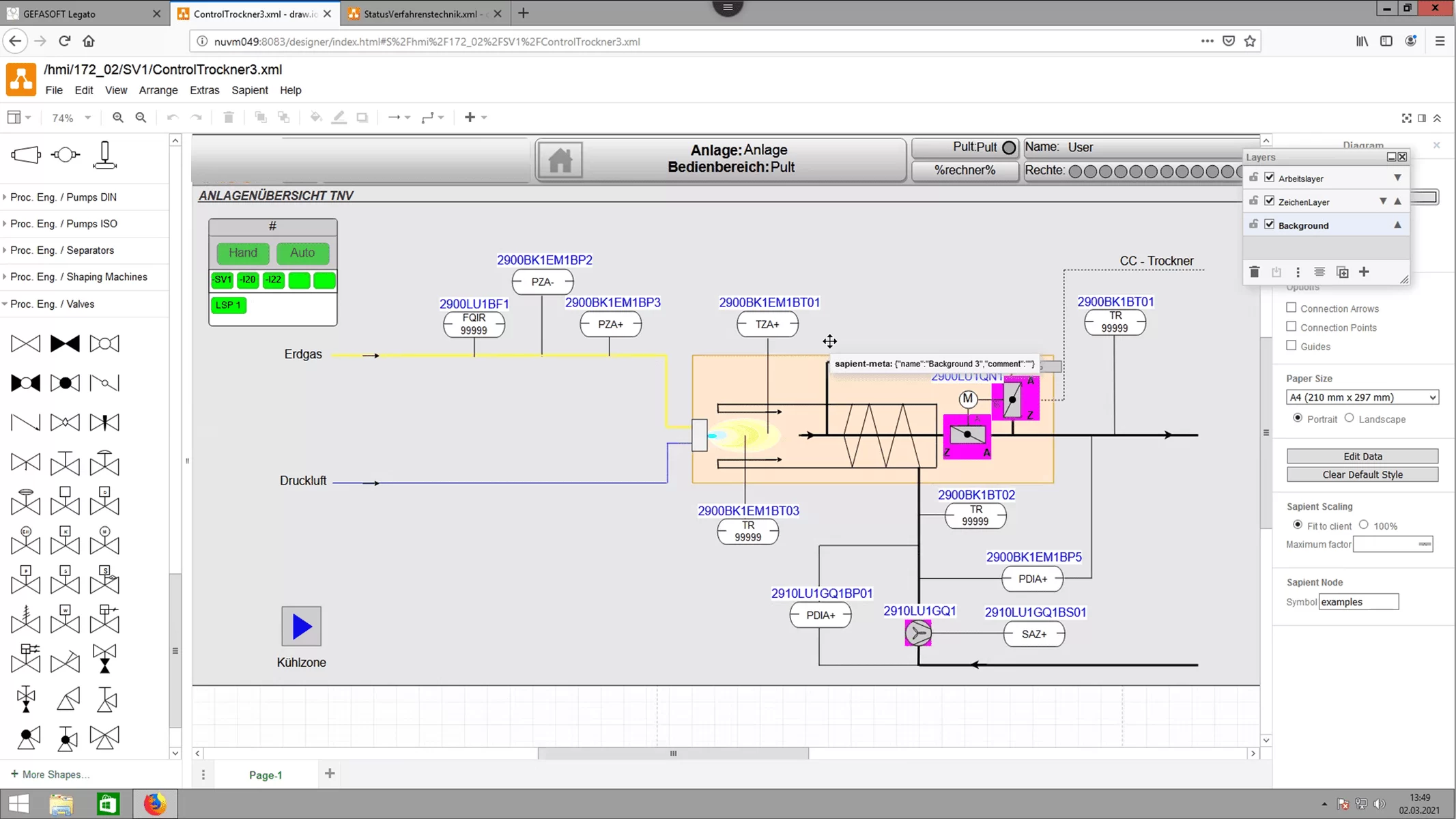 Bearbeitungsmodus des Designs im HMI