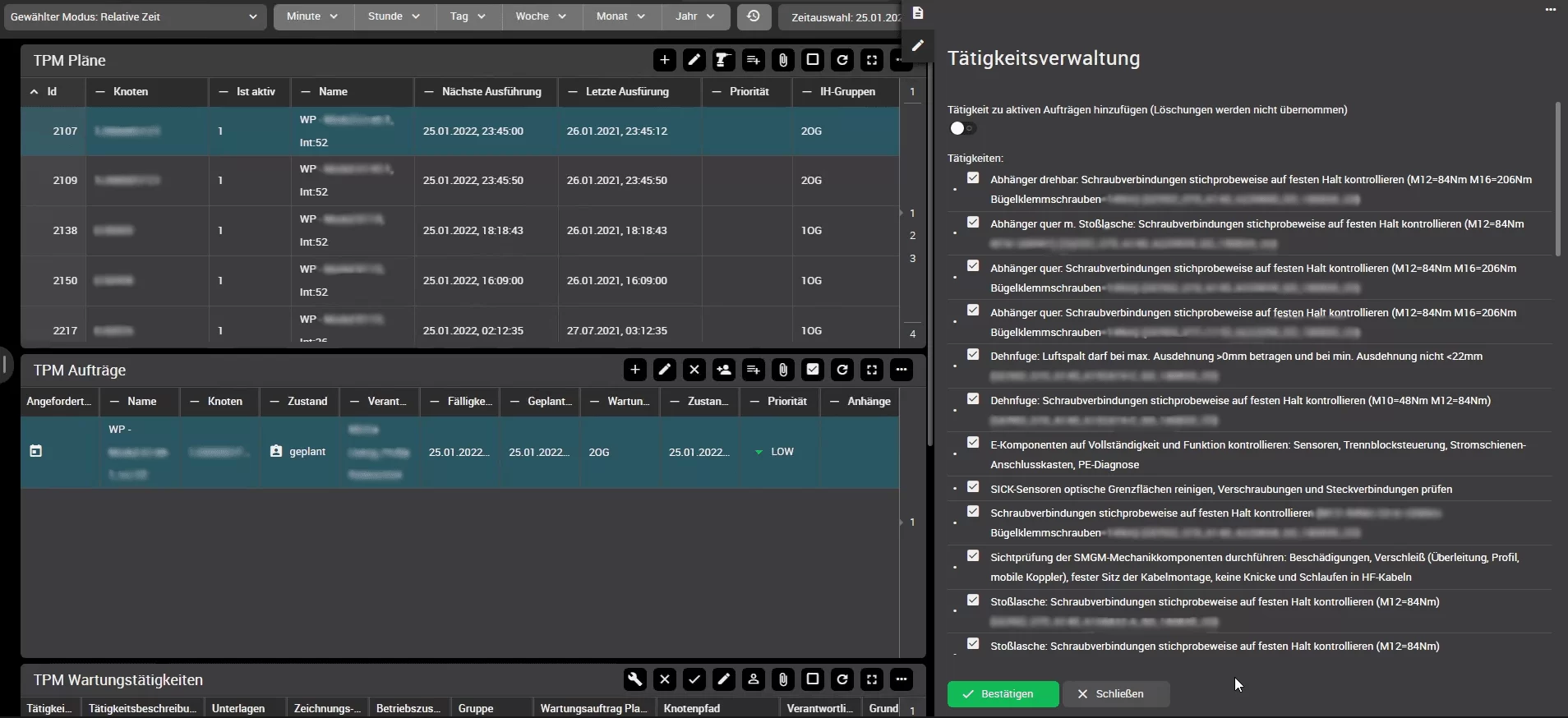 Bearbeitung eines Wartungsplans im System