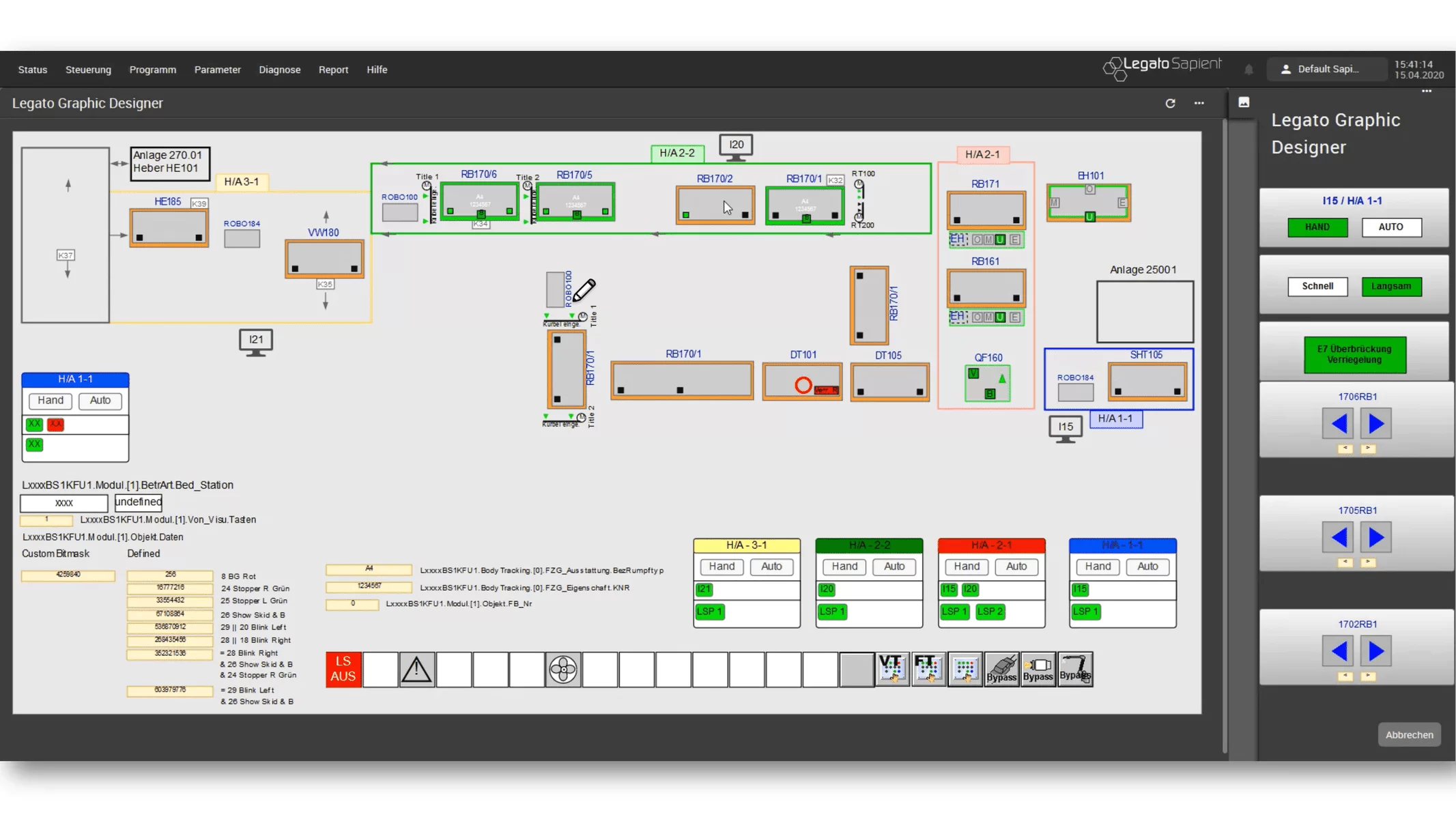 Overview of the plant within the HMI software