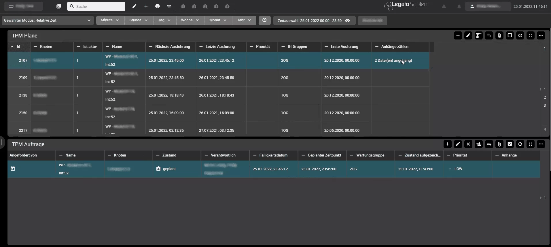 overview of tasks for one tpm schedule