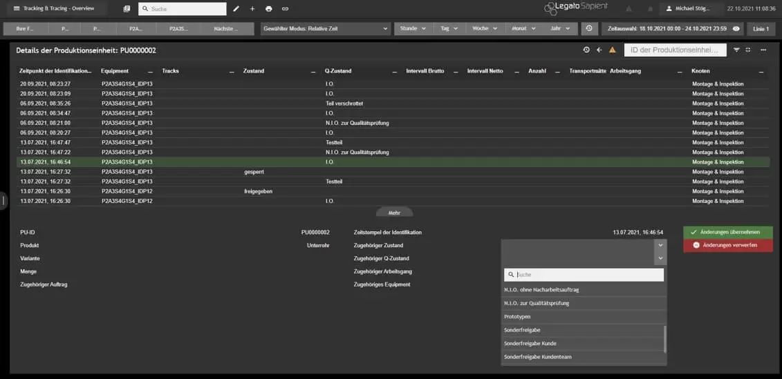 track & trace with PU history analysis